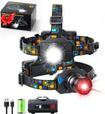 Brightify Headlamp Rechargeable, Bright LED Head Lamp with White Red Light, LED Headlamp Motion Sensor 90° Adjustable Zoomable 6 Modes Head Lights for Forehead for Adults Running Hunting Camping Hiking Fishing