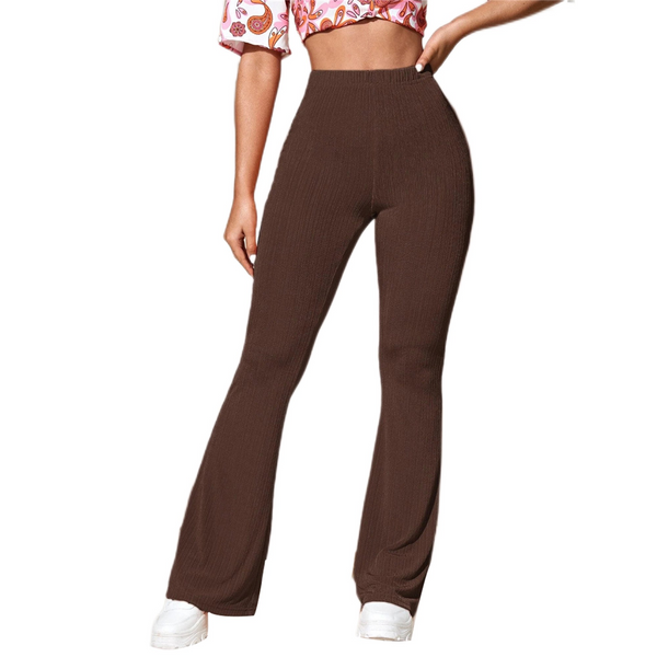 LUXUR Knit Loungewear Trousers for Women Plain High Waist Palazzo Pant Yoga Solid Color Pants