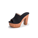 LUXUR Women's Studded Backless Chunky Platform Clog Heel Sandals