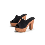 LUXUR Women's Studded Backless Chunky Platform Clog Heel Sandals