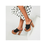 LUXUR Women's Studded Backless Chunky Platform Clog Heel Sandals