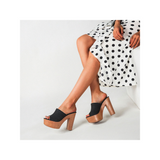 LUXUR Women's Studded Backless Chunky Platform Clog Heel Sandals