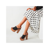 LUXUR Women's Studded Backless Chunky Platform Clog Heel Sandals