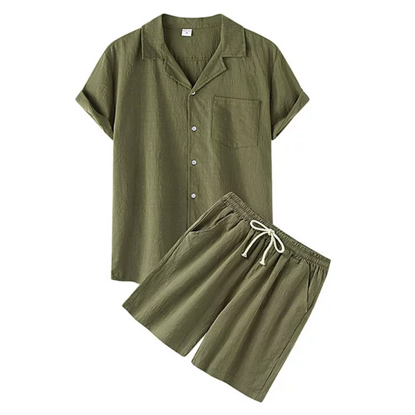 LUXUR Men Lapel Collar Nightwear Wide-Leg Button Down Pajama Set Summer Pjs Sets Solid Color Loungewear