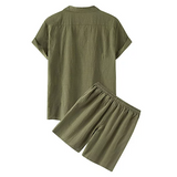 LUXUR Men Lapel Collar Nightwear Wide-Leg Button Down Pajama Set Summer Pjs Sets Solid Color Loungewear