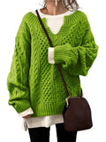 Frontwalk Womens V Neck Sweaters Long Sleeve Cable Knit Pullover Jumper Tops Casual Winter Fall Chunky Knitwear Outwear