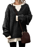Frontwalk Womens V Neck Sweaters Long Sleeve Cable Knit Pullover Jumper Tops Casual Winter Fall Chunky Knitwear Outwear