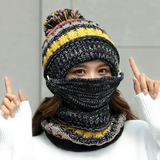 LUXUR Windproof Beanies Hat Women Warm Knit Hats Scarf Sets Padded Mask Neck Protector 3 PC Set Cycling Wool Caps