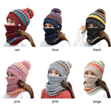LUXUR Windproof Beanies Hat Women Warm Knit Hats Scarf Sets Padded Mask Neck Protector 3 PC Set Cycling Wool Caps