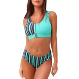 LUXUR Women High Waist Bikini Set Two Piece Swimwear Swimming Beachwear Bathing Suit Push Up Padded Backless