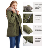 LUXUR Women Hooded Warm Winter Thicken Long Parka Jackets Coats with Lined Zip Up Outerwear Jacket Anoraks