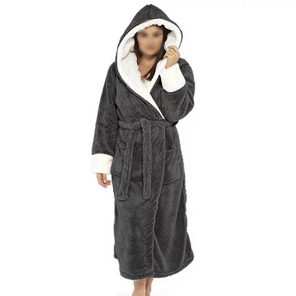 LUXUR Women Loungewear Fuzzy Plush Bathrobe Hooded Sleepwear Solid Color Sherpa Robes Loose Dressing Long Sleeve Robe