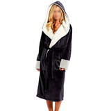 LUXUR Women Loungewear Fuzzy Plush Bathrobe Hooded Sleepwear Solid Color Sherpa Robes Loose Dressing Long Sleeve Robe