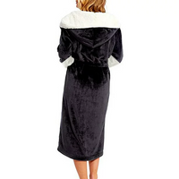 LUXUR Women Loungewear Fuzzy Plush Bathrobe Hooded Sleepwear Solid Color Sherpa Robes Loose Dressing Long Sleeve Robe