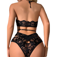 LUXUR Women Sexy Lingerie Set Two Piece Transparent Lace Bra and Panty Set Bralette Sleepwear for Valentine