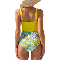 LUXUR Women Swimwear Floral Printed Bathing Suits Lace Up One Piece Swimsuit Ladies Sexy Swimming Suit Sleeveless Beachwear