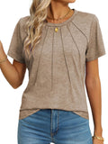 Sexy Dance Blouses for Women Short Sleeve Shirts Casual Dressy Summer Tops with Pleats