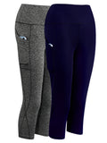 Frontwalk Women High Waist Capris Leggings Activewear Workout Running Cropped Pants with Pockets