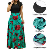 Sexy Dance Women Summer Autumn Floral Print Boho Skirt Dress Short Sleeve Party Bodycon Long Maxi Dress Beach Sundress