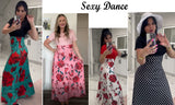 Sexy Dance Women Summer Autumn Floral Print Boho Skirt Dress Short Sleeve Party Bodycon Long Maxi Dress Beach Sundress