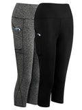 Frontwalk Women High Waist Capris Leggings Activewear Workout Running Cropped Pants with Pockets