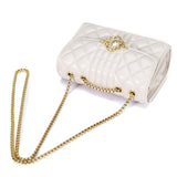 Women Fashion Quilted Crossbody Bag Leather Small Shoulder Handbag Satchel Purse with Metal Chain Strap