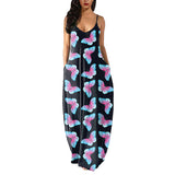 Women's Loose Floral Maxi Dresses Casual Long Dresses 2 Side Pockets Boho Dress