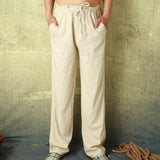 Mens Pants Elastic Drawstring Waist Lightweight Summer Trousers