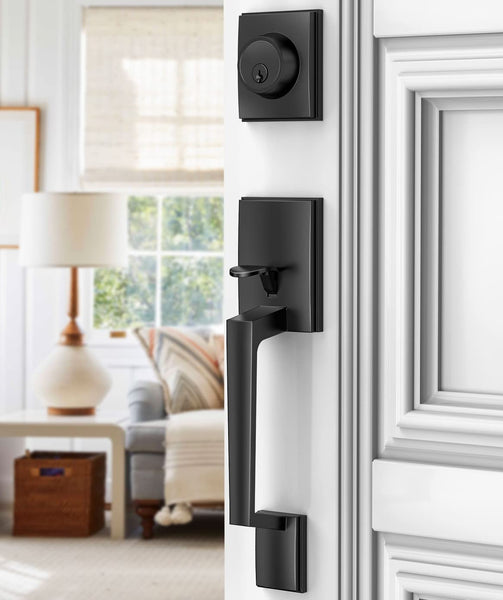 Brightify Matte Black Front Door Handle Set with Door Lever