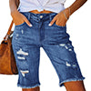 Women Tassel Skinny Stretch Ripped Midi Jeans Streetwear Summer Denim Short Pant