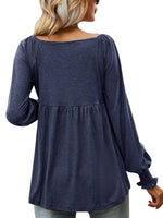 Women Ruched Baggy T-shirt Puff Long Sleeves Tops Loose Casual Tunic Sexy Low V Neck Blouse Swing Ruffle Pullover