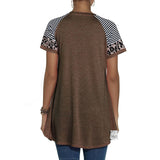 Women's Round Neck Leopard T Shirts Short Sleeve Striped Color Block Casual Tops