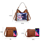 3 Pcs Retro Leather Tote Shoulder Handbags Set, Fashion Top Handle Satchel Purse Crossbody Bag with Matching Wristlet Wallet for Women