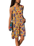 Women Summer Print Tank Dress Fashion Sleeveless Casual Loose Crew Neck Dress Beach Holiday Swing Sundress