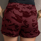 Womens Comfy Drawstring Shorts Summer Casual Elastic Waist Camo Print Shorts