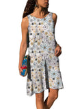Women Summer Print Tank Dress Fashion Sleeveless Casual Loose Crew Neck Dress Beach Holiday Swing Sundress