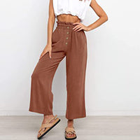 Women Plain Daily Wear Trousers Casual Buttons Palazzo Pant Loose Fit Solid Color Pants