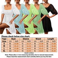 Women Elegant Party Short Mini Dress Half Short Sleeves Tunic Dress Summer Boho Beach Sundress Casual Flowy Dress