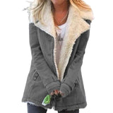 Women's Solid Color Overcoat Open Front Long Sleeve Lapel Collar Pockets Outwear