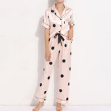 Women Lightweight Button Down Pajama Set Short Sleeve Polka Dot Outfit Sleepwear