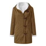 Women's Solid Color Hooded Neck Long Sleeve Fall Winter Hoodie Button-up Pockets