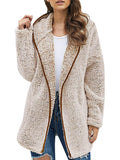 Frontwalk Womens Fuzzy Fleece Jacket Sherpa Winter Zip Up Hoodie Coat Outerwear Solid Open Front Hooded Cardigans with Pocket