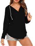 Pullover Hoodies Tops Long Sleeve for Women V Neck Drawstring Hooded Shirts Blouses Tunic Ladies Autumn Solid Color Sweatshirt S-XXXL