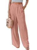 Wide Leg Pants for Women Casual Elastic High Waist Smocked Palazzo Lounge Pants