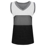 Women Color Block Tank Tops Sleeveless V Neck Summer Casual Tee Shirt Loose Tees