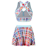 Women Sexy Swimwear V Neck Sleeveless Skirt Set Bow Tie Casual Bathing Suit High Waist Backless Swimdress Ruffle Hem Holiday Summer