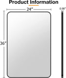 Brightify 24x36 Inch Rectangluar Black Metal Framed Bathroom Mirror for Wall