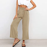 Women Plain Daily Wear Trousers Casual Buttons Palazzo Pant Loose Fit Solid Color Pants