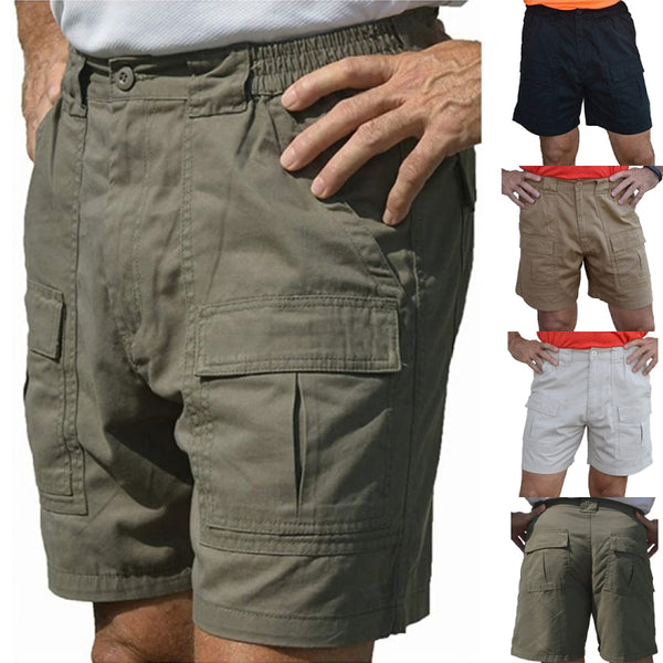 Men Casual Multi-pockets Cargo Short Mens Leisure Bottoms Elastic Waist Workout Solid Color Lounge Beach Shorts