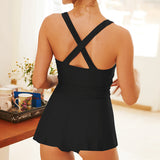 Womens One Piece Tummy Control Swimwear Cross Strap Swimdress Skirts Ruched Swimsuit Padded Bathing Suit Monokini Beachwear Swimming Costume